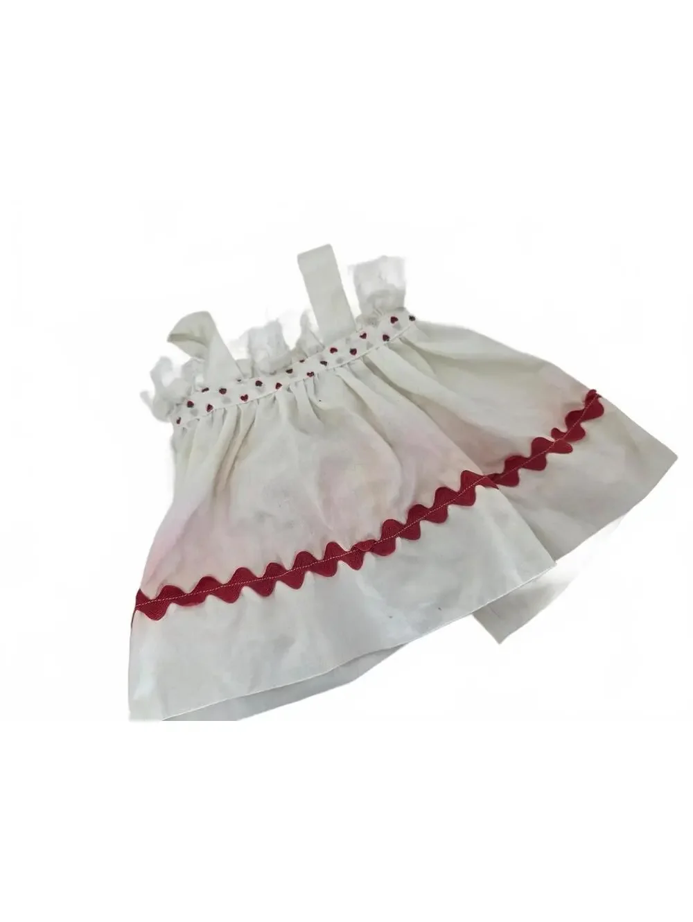 Vintage Raggedy Ann Doll Clothing Set White Dress & Embroidered Apron Pinafore